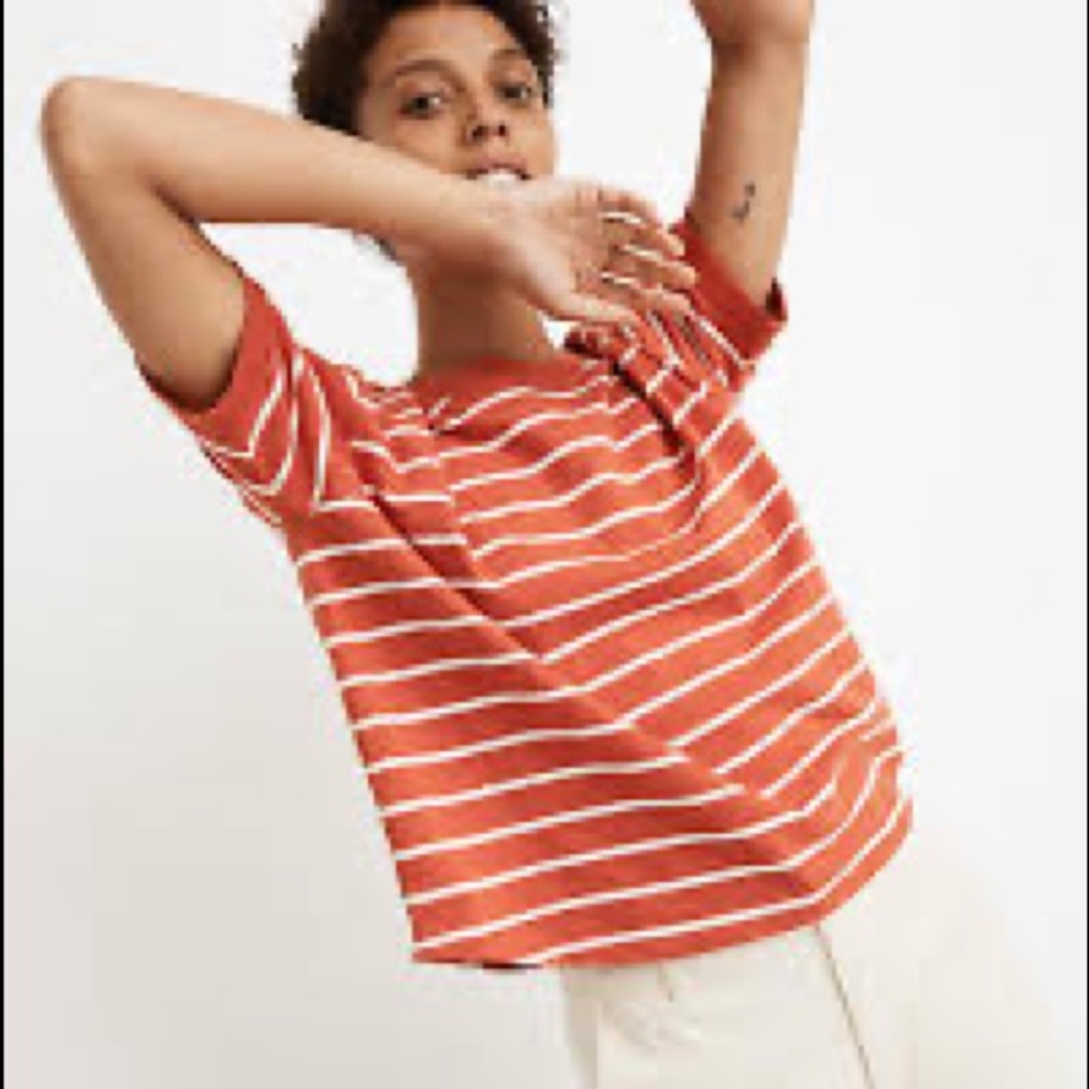 Madewell short sleeves Everyday Crop Tee in Chaffee Stripe Crew Neck